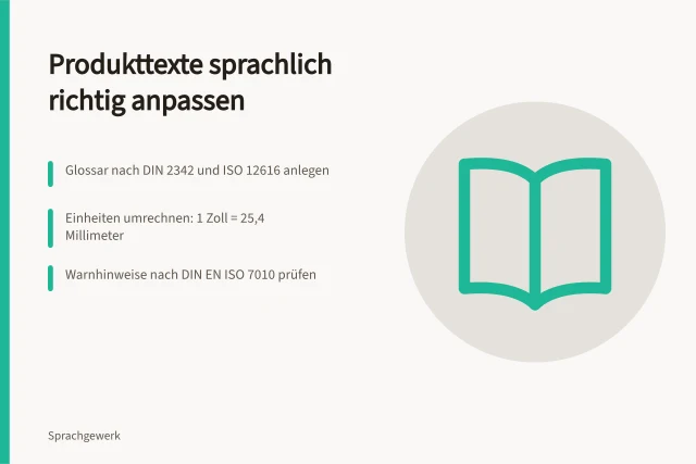 Checkliste zur sprachlichen Anpassung von Produkttexten mit Normen und Prüfschritten. Checkliste für die sprachliche Anpassung von Produkttexten