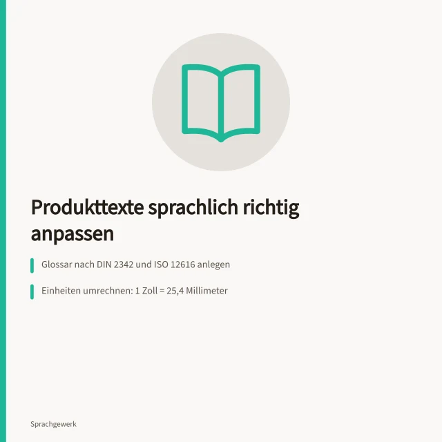Checkliste zur sprachlichen Anpassung von Produkttexten mit Normen und Prüfschritten. Checkliste für die sprachliche Anpassung von Produkttexten