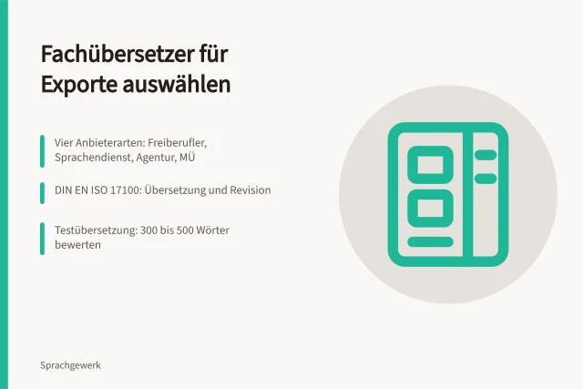 Karte zur Auswahl eines Fachübersetzungsdienstleisters für Exporte. Wie wähle ich einen Fachübersetzungsdienstleister für Exporte aus?
